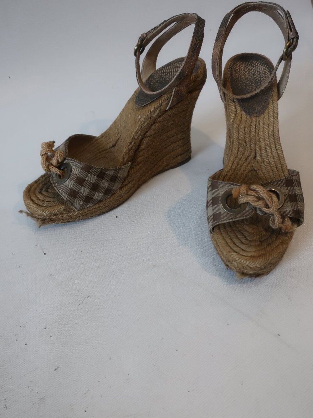 Authentic Womens Burberry Jaml Beige Platform Wedge Ankle Strap Heels 38 US/8